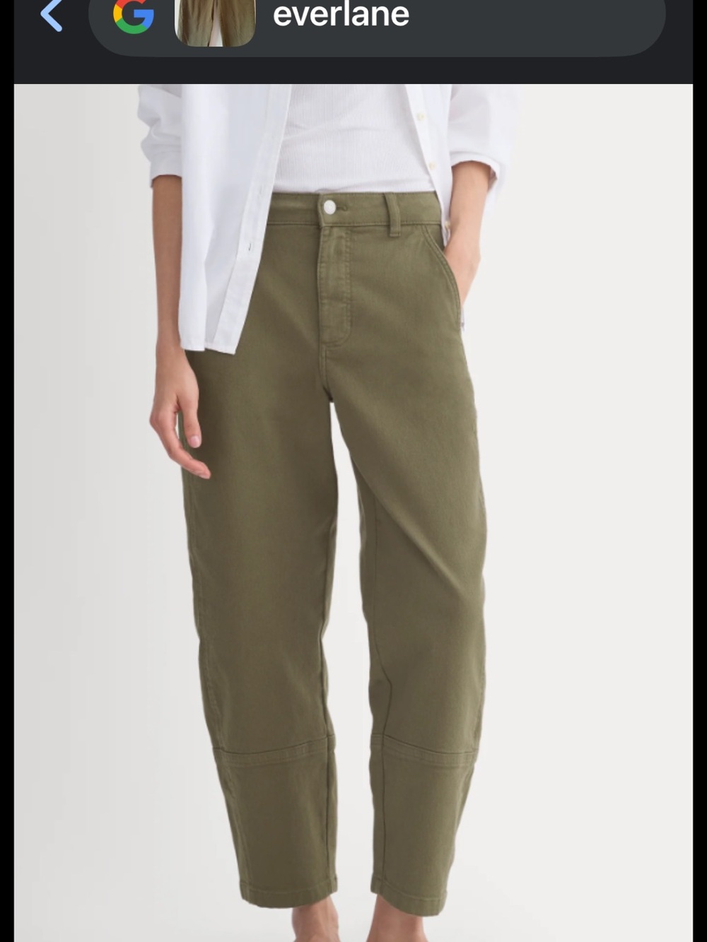 Everlane Olive Utility Barrel Jean